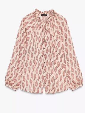 Zara Cream Blouse with Pink Paisley Print